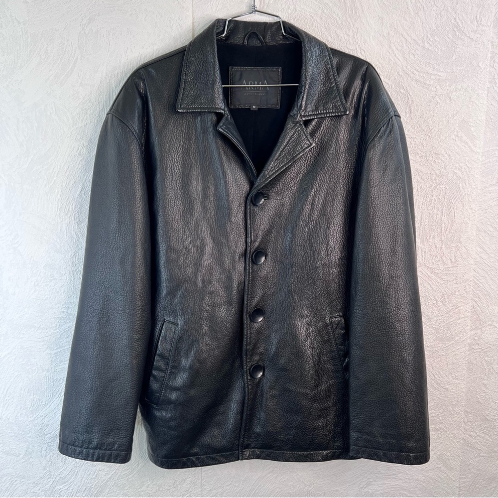 Arma Men's Black Leather Jacket Size Medium